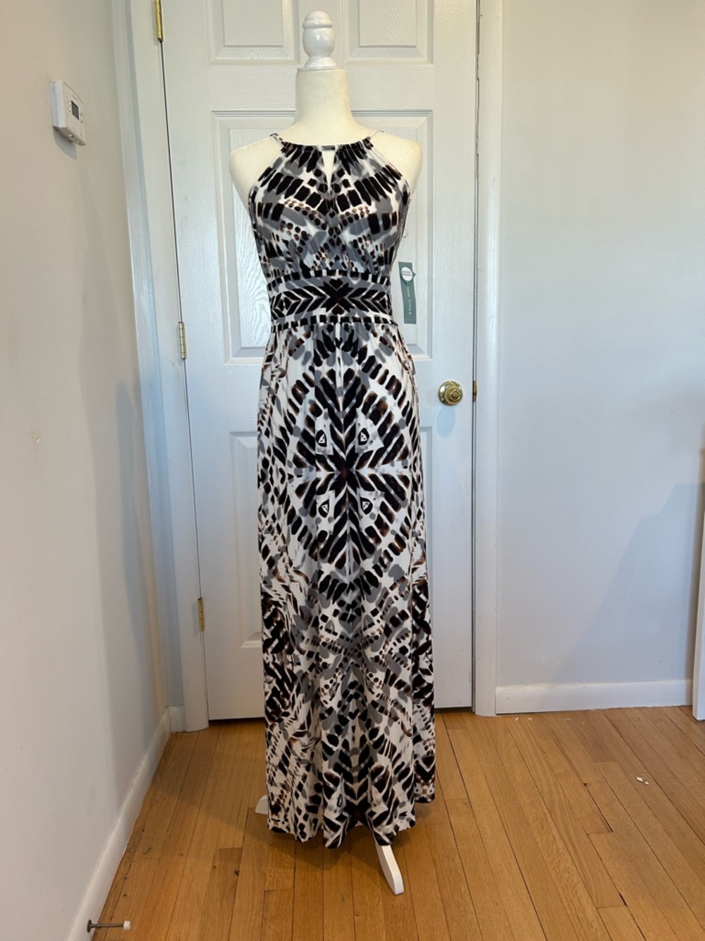 London Times Black and Brown Patterned Maxi Dress